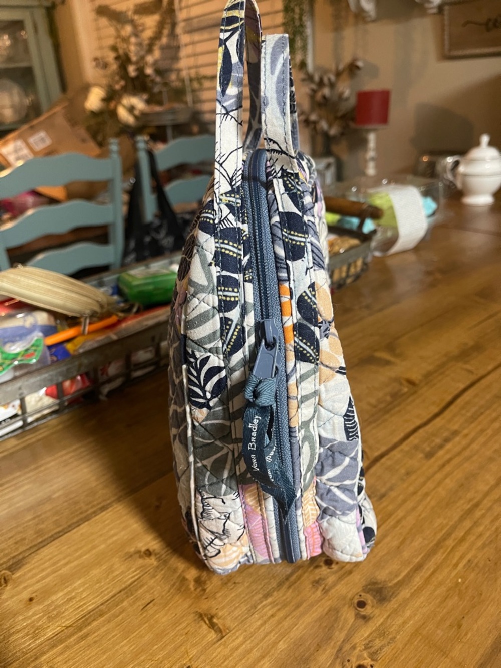 Vera Bradley Quilted Floral Cosmetic Bag in Navy, Pink, Yellow, Cream - Picture 3 of 5